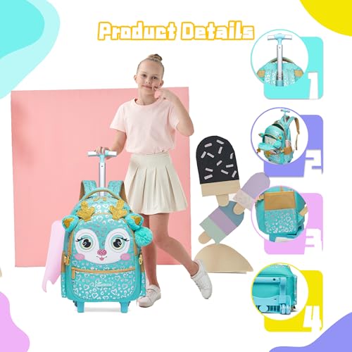 Meetbelify Girls Rolling Backpack with Wheels for Elementary Preschool Students Kids 3 in 1 Travel Luggage Carry on Suitcase with Lunch Box Pencil Case for Girls Age 8-10 - color: Deer