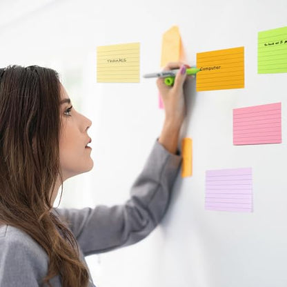 9 Pack Lined Sticky Notes 3x5 in Large Sticky Notes, 9 Bright Multi Colors Self Big Sticky Notes Pad Its, Strong Adhesive, Sticky Note Large for Notebook, Office, School and Home - size: 3x5 in