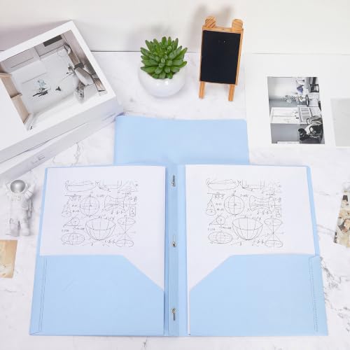 Lincia 100 Pcs Plastic Folders with Pockets and Prong Folders with Prongs 2 Pockets for Office, School for Students, Teachers, Office Workers(Light Blue) - color: Light Blue