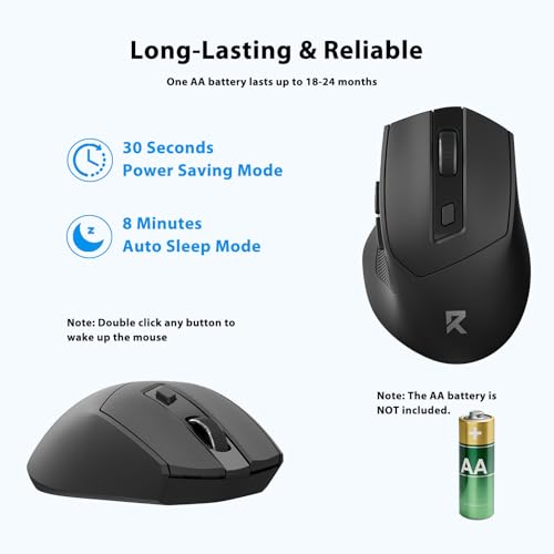 Redragon 노트북용 무선 마우스, USB 수신기가 있는 2.4GHz 컴퓨터 마우스 | 최대 24개월 배터리 수명, 최대 4000 DPI 레벨 5 DPI 레벨, 6 버튼, 자동 슬립, 플러그 앤 플레이, 땀 방지 그립