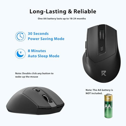 Redragon 노트북용 무선 마우스, USB 수신기가 있는 2.4GHz 컴퓨터 마우스 | 최대 24개월 배터리 수명, 최대 4000 DPI 레벨 5 DPI 레벨, 6 버튼, 자동 슬립, 플러그 앤 플레이, 땀 방지 그립