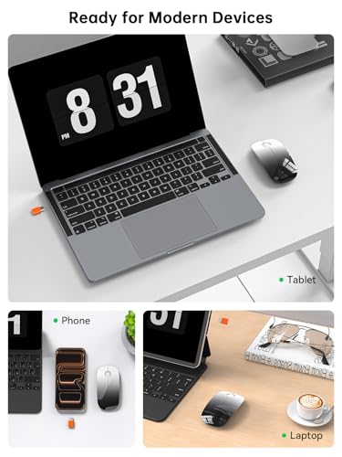 RAPIQUE USB C Wireless Mouse for USB-C Devices, White to Black Gradient Slim Mouse, Silent Click, 800/1200/1600 DPI, AA Battery Powered, Portable 2.4GHz Wireless Mouse for MacBook, iPad Pro, Laptop - color: White to Black