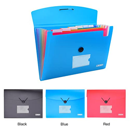 7-Pocket Expanding File 3pcs, Plastic Expandable File Folder - Black&Blue&Red - size: 3Pack-7Pocket