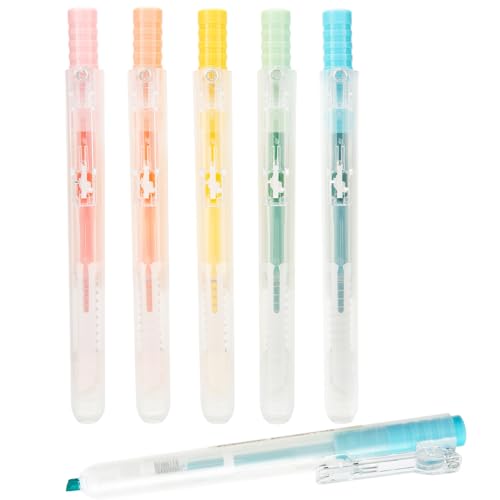 M&G Retractable Highlighters, 5 Pack Pastel Chisel Tip Highlighter Pens, No-Bleed Quick-Dry Marker Set in Assorted Colors, Cute Aesthetic Study Supplies & Accessories for Journaling, Bible, School