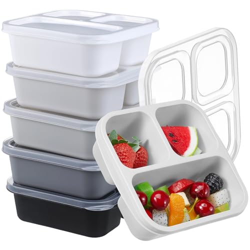 Honeydak 5 Pack Snack Containers 3 Compartment Bento Snack Boxes Divided Meal Prep Containers with Lids Reusable Adults Lunch Food Storage Box for School Work Travel(Black and White Ombre) - color: Black and White Ombre