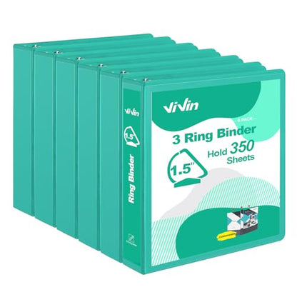 ViVin 튼튼한 3.8cm(1.5인치) 3링 바인더, 포켓 포함, 슬랜트 D 링, PVC 프리, 맞춤형 클리어 뷰 바인더, 21.6 x 27.9cm(8.5 x 11인치) 용지 350장 보관, 6팩 (레이크 그린) - color: 그린 레이크, size: 1.5인치