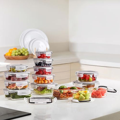 Sorbus Glass Meal Prep Containers, Dishwasher and Oven Safe Reusable Meal Prep Containers, Freezer Safe Glass Food Storage Containers with Airtight Lids - size: 14 Pack Set
