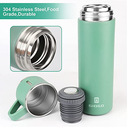 Stainless Steel Thermo 500ml/16.9oz Vacuum Insulated Bottle with Cup for Coffee Hot drink and Cold drink water flask.(Green,Set) - color: Green (Set), size: 16.9 Ounces