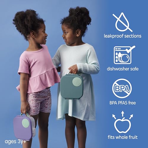 b.box Mini Lunch Box Kids | 4.25 Cup Leak Proof Bento Box for Kids Ages 3+ | 3 Compartment Snack Containers, School Lunch Container, Dishwasher Safe, BPA-Free, PFAS-Free - Lilac Pop - color: Lilac Pop, size: 1-pack