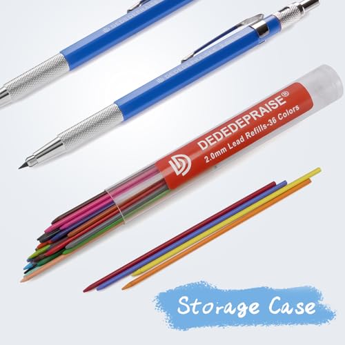 2.0mm Mechanical Pencil Lead 36 pcs with Clip Colorful Graphite Pencil Lead Pencil For Construction, Draft Drawing, Crafting, Art Sketching - color: Colorful 2.0mm Pencil Leads - 36 pcs
