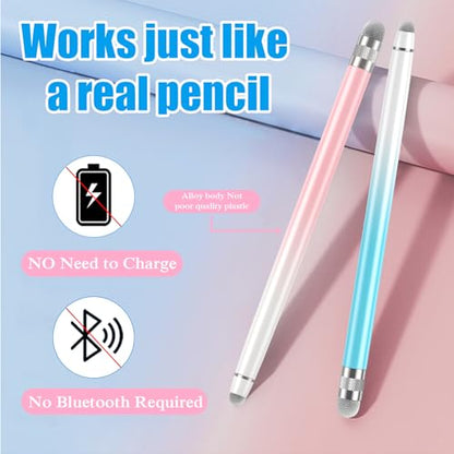Bopomofo 2PCS Stylus Pen for Touchscreen,High Sensitivity & Precision | Metal Barrel,Fiber Tip,No Charging,Compatible with iPhone iPad Android Microsoft Surface Nintendo Switch Touch Screen - color: B-White Pink/White Blue