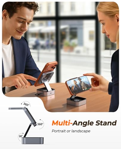 3 in 1 Wireless Charging Station for Apple Multiple Devices, Foldable Travel Compact MagSafe Charger Stand with 20W PD Adapter for iPhone 17/16/15/14/13, Apple Watch, AirPods Pro/4 - Space Grey