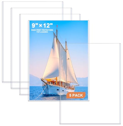 Ndsox 5 Pack 9" x 12" Rigid Print Protectors Clear Hard Plastic Sheet Protectors Top-Loading Photo Posters Sleeves Heavy Duty No-Hole Rigid Menu Holders for Artworks, Prints, Photographs, Documents - size: 9" x 12"