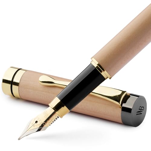 Wordsworth & Black Bamboo Wood Fountain Pen Set for Writing, Fine Nib | Maple Wood, Gift for Men Women, German Iridium 18K Gilded, Calligraphy Journaling, Converter + 6 Cartridges, Refillable - color: Maple Wood, style: Fine Nib