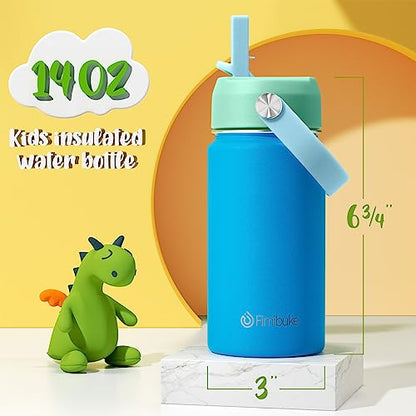 Fimibuke Kids Insulated Water Bottle, 14oz BPA FREE Double Wall Vacuum Tumbler 18/8 Stainless Steel Leak Proof Kids Cups with Straw Metal Water Bottle for School Boys Girls (2 Pack, Ocean Life) - color: B8. Ocean Life