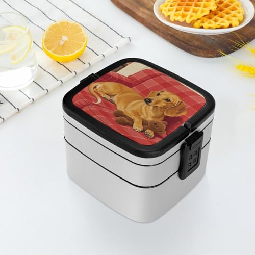 Dachshund Weiner Pet Dog Bento Box Adult Lunch Box Sealed Bento Lunch Boxes Double Layer Bento Boxes Leak Proof Lunch Containers Ideal for Meal Prep, Work, And On The Go Camping
