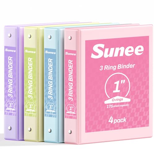 SUNEE 3 Ring Binder 1 Inch 4 Pack, Clear View 1" Binders Three Ring PVC-Free (Fit 8.5x11 Inches) for School or Office Supplies, Assorted Pastel - color: Pastel, size: 1 Inch, style: 4 Pack