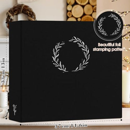 Lanpn 2 Packs Photo Album Scrapbook 12x12, Linen Cover Wreath Design Top Load 3 Ring Folder Binder Photobook Photo Book 12 x 12 inch with 30 Plastic Sleeves 60 Pages Black - color: Black, size: 12x12"/2PK