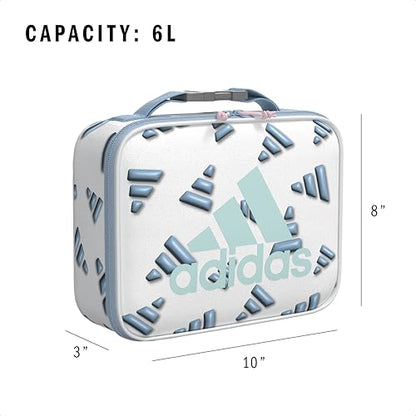 adidas Foundation School Lunch Bag – Insulated Lunchbox, 6L - color: 3d Aop White/Clear Sky Blue/Semi Flash Aqua Blue