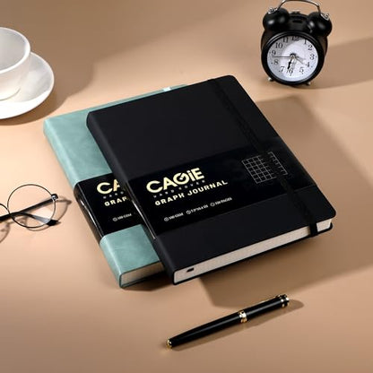 CAGIE Graph Notebook 320 Pages 100 GSM Paper Graphing Grid Journal B5 Hardcover Leather Quad Ruled Notebooks for Engineering, Math, Work, Black - color: Black, style: Graph B5