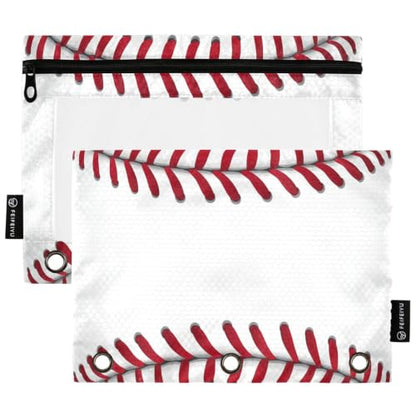 Gredecor 3 Ring Binder Pencil Pouch, Ball Softball Basebal Laces (1) Zippered Pen Case Pouches with Clear Window, 2 Pack Stylish Office & School Supplie - color: Ball Softball Basebal Laces (1)