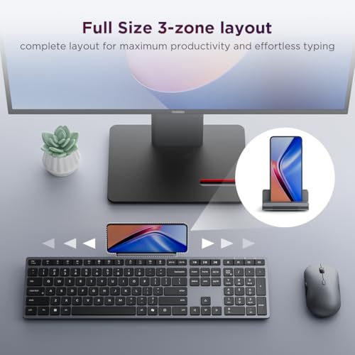 Lenovo 700 Modern Wireless Keyboard & Mouse Combo, 2.4 GHz Dongle & Dual Bluetooth Connection, AES-128 Encryption, 36 Month Battery Life, Quiet Mouse, Luna Grey - size: Combo