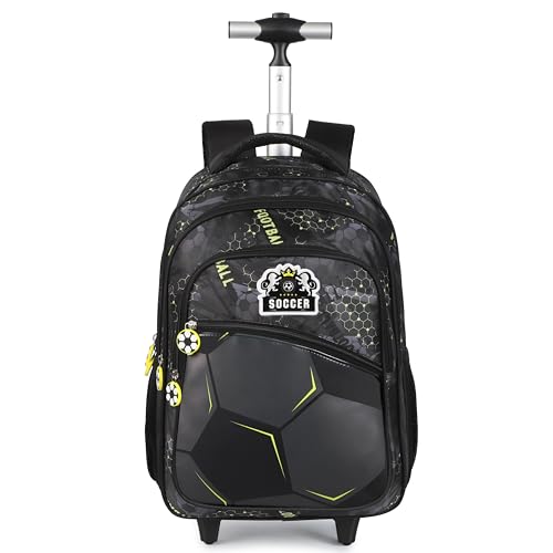 Kids Rolling Backpack for Boys, Cartoon Wheeled Backpack Set with Lunch Bag & Pencil Case Backpack with Wheels (Football) - color: Football