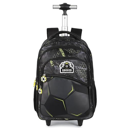 Kids Rolling Backpack for Boys, Cartoon Wheeled Backpack Set with Lunch Bag & Pencil Case Backpack with Wheels (Football) - color: Football