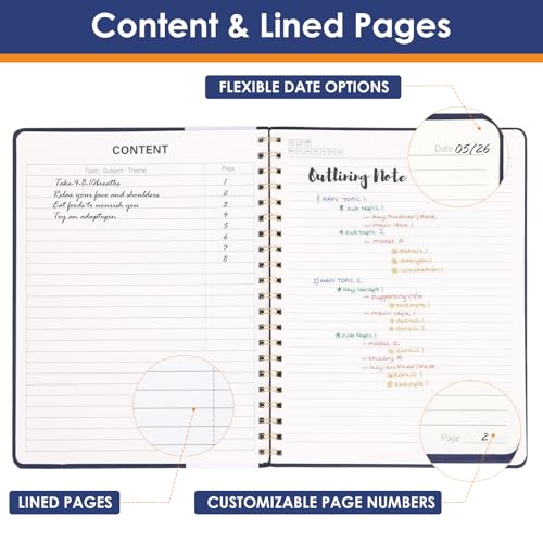 LABUK Spiral Notebook 8.5 x 11, A4 Hardcover Notebooks for Women, 55 Sheets 110 Pages Large Journal for Work, School, (Navy Blue) - color: 4-navy blue, style: A4