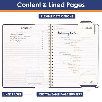 LABUK Spiral Notebook 8.5 x 11, A4 Hardcover Notebooks for Women, 55 Sheets 110 Pages Large Journal for Work, School, (Navy Blue) - color: 4-navy blue, style: A4