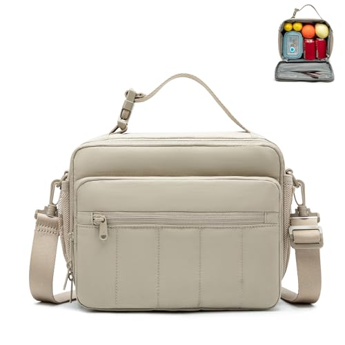 NOL Natural Organic Lifestyle Lunch Bag for Women, 8L Quilted Cooler Tote – Lightweight, Waterproof, Reusable Puffy Lunch Box for Work & Office, Khaki - color: Khaki
