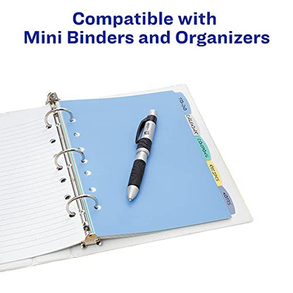 Avery Write & Erase Durable Plastic Mini Dividers for 3 Ring Binders and 7-Ring Binders, 5.5" x 8.5", 5-Tab Set, Multicolor, 1 Set (16180)