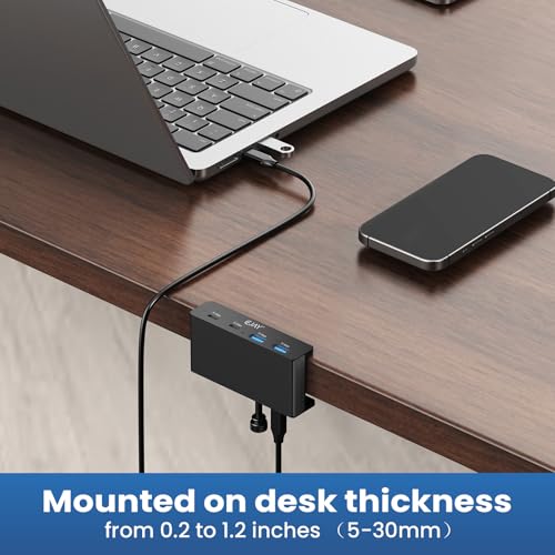 EJAY 4Ports 10Gbps USB-C HUB USB3.2 Clamp USB HUB Splitter,Mountable USB-C Adapter with Data & Power Cable for iMac 2021 and later-10Gbps (Black) - color: Black