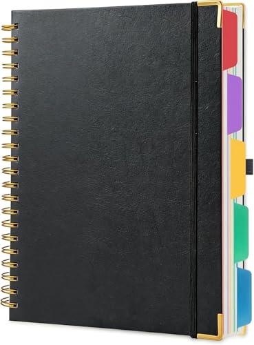 VANRTTO 5 Subjects Hardcover Spiral Notebook College Ruled Lined B5 Black | Hardcover 8.0x10 IN Spiral Notebook With Removable Tab Dividers, 110 GSM Paper Notebooks for Work, 300 Pages B5 Notebooks - color: DTB5 BLACK, size: 8.0 x 10 IN B5