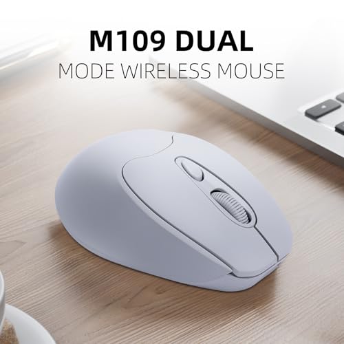 K06A Wireless Mouse,Bluetooth 5.1/5.0 + USB with USB Mini Receiver,Rechargeable Silent,Wireless BluetoothMouse 1000-1200-1600 DPI,5-Programmable Buttons,Compatible with PC,Mac, Laptop,Chromebook-Grey