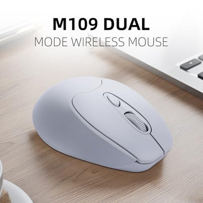K06A Wireless Mouse,Bluetooth 5.1/5.0 + USB with USB Mini Receiver,Rechargeable Silent,Wireless BluetoothMouse 1000-1200-1600 DPI,5-Programmable Buttons,Compatible with PC,Mac, Laptop,Chromebook-Grey