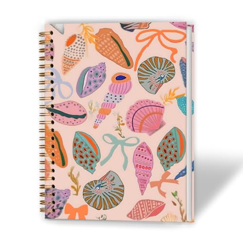 Preppy Pink Beach Seashell Notebook, Coastal Ocean Journal, Beachy Conch Journal, Gifts for Beach Lovers, Marine Biology Aesthetic Hardcover Spiral Notebook, 5.5x8.3 Inch - color: Color_5