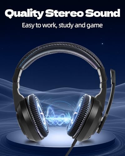 L02 Wired Headset, 3.5mm Stereo Headphones with Noise Canceling Microphone & Volume Controls, On-Ear Computer Headset for School/Office/Online/Gaming (Black) - color: Black