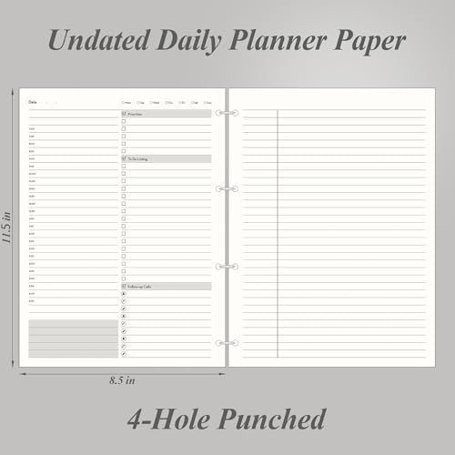[EMSHOI Daily Planner Refill 8.5" X 11.5", 80 Sheets, 160 Pages Ring Binder Planner Inserts, Thick Cream Color Refill Paper, 100 GSM Loose Leaf, Paper Refills with Gift Box] | Ring Binder Notebook Inserts, 100 GSM Loose Leaf Paper, Refillable, Schedules,