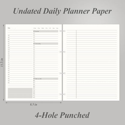 [EMSHOI Daily Planner Refill 8.5" X 11.5", 80 Sheets, 160 Pages Ring Binder Planner Inserts, Thick Cream Color Refill Paper, 100 GSM Loose Leaf, Paper Refills with Gift Box] | Ring Binder Notebook Inserts, 100 GSM Loose Leaf Paper, Refillable, Schedules,