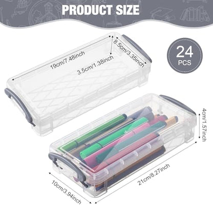 Gueevin 24 Pcs Large Capacity Plastic Pencil Box Clear Plastic Pencil Case Crayon Box with Snap Tight Lid Watercolor Pen Storage Brush Organizer Drawing Tools Container (Gray) - color: Gray