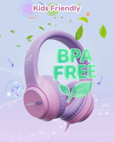 awatrue Kids Headphones, 74/85/94dB Volume Limiter, Foldable Wired Over Ear Headphones for Travel, 3.5mm Jack, Toddler Headphones for School, Chromebook, iPad, Tablet, Purple Pink - color: Purple Pink