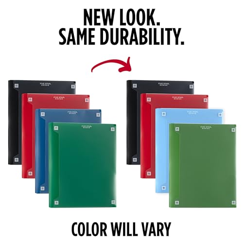Five Star 2-Pocket Folder + Study App, 4 Pack, Plastic Folder with Prong Fasteners and Customizable Clear Cover, Holds 8-1/2" x 11" Paper, Black, Pacific Blue, Fire Red, Forest Green (340220A-ECM) - size: Pack of 4