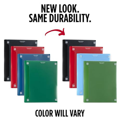Five Star 2-Pocket Folder + Study App, 4 Pack, Plastic Folder with Prong Fasteners and Customizable Clear Cover, Holds 8-1/2" x 11" Paper, Black, Pacific Blue, Fire Red, Forest Green (340220A-ECM) - size: Pack of 4