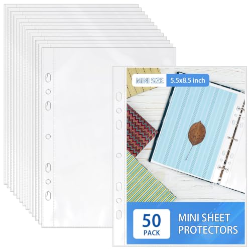 VOKOY 50 Pack 5.5x8.5 Inch Sheet Protectors for 3 or 6 Ring A5 Binder, Half Letter Size 7 Holes Mini Heavy-Duty Sheet Protector Sleeves Crystal Clear Playbill Binder Pockets - size: 5.5x8.5 Inch-1 Pocket, style: 50 Pack