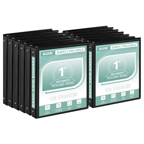 SUIN1-Inch 3-Ring-Binder, Customizable Clear View Cover, for US Letter Size 8-1/2 x 11'', Perfect for Office/School (Black - 12 Packs) - color: Black - 12 Packs