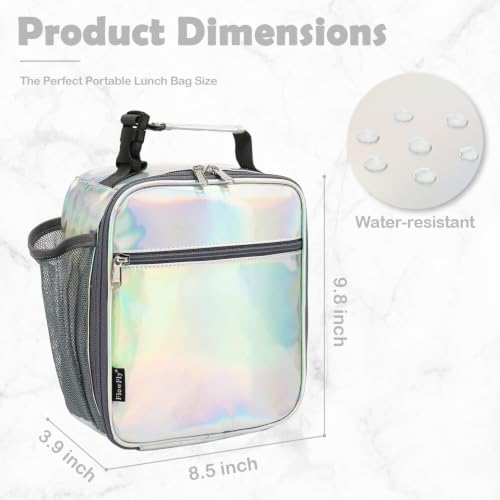 FlowFly Kids Lunch box Insulated Soft Bag Mini Cooler Back to School Thermal Meal Tote Kit for Girls, Boys(Holographic) - color: Holographic