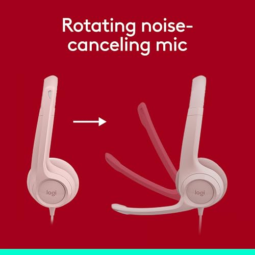 Logitech H390 Wired Headset for PC/Laptop, Stereo Headphones with Noise Cancelling Microphone, USB-A, in-Line Controls for Video Meetings, Music, Gaming and Beyond - Rose (Renewed)