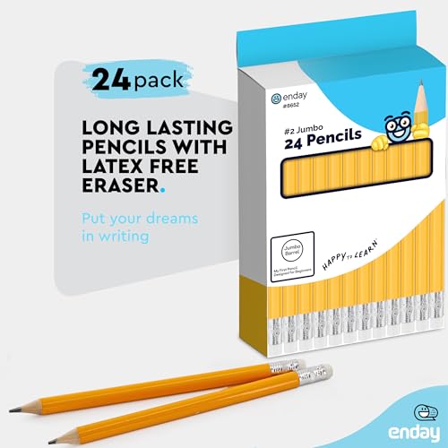 Emraw Enday Jumbo Pencils For Preschoolers (24 Pack) No 2 for Kids, Kindergarten School Supplies, Fat Pre-Sharpened Round Pencil with Eraser Top Thick Pencils for kids ages 4-8