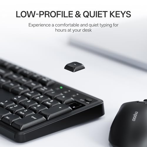 Rapoo X2100 Quiet Wireless Keyboard and Mouse Combo, 2.4GHz USB Receiver, 12 Multimedia Keys, Spill-Proof, Full-Sized, Compatible with PC, Laptop, Black